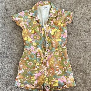 Show me your mumu Floral Short Sleeve Romper in Green, Pink & Yellow